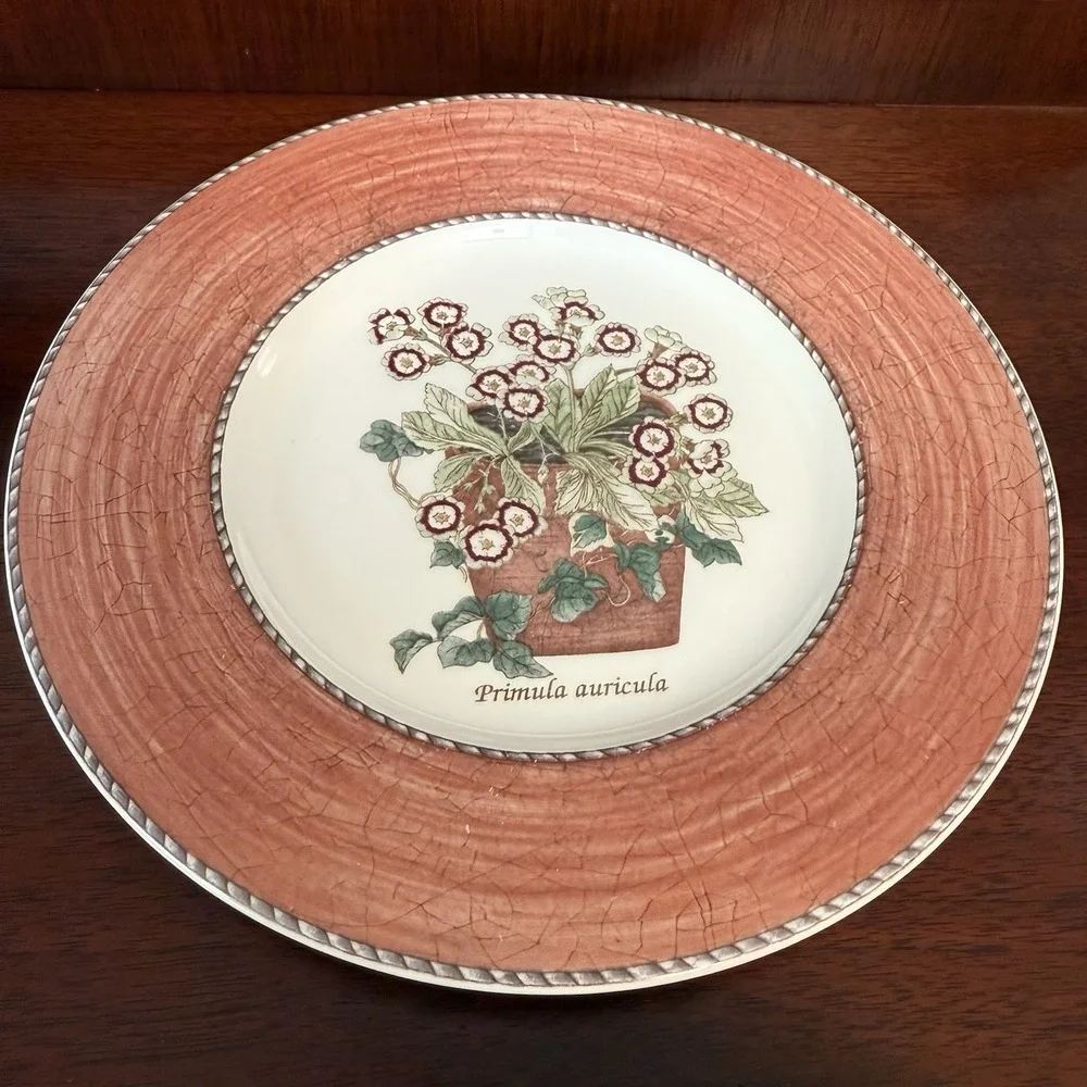 Wedgwood Sarah's Garden Salad Plates Set Of 4 ~Terracotta  Red Vintage Flowers‎